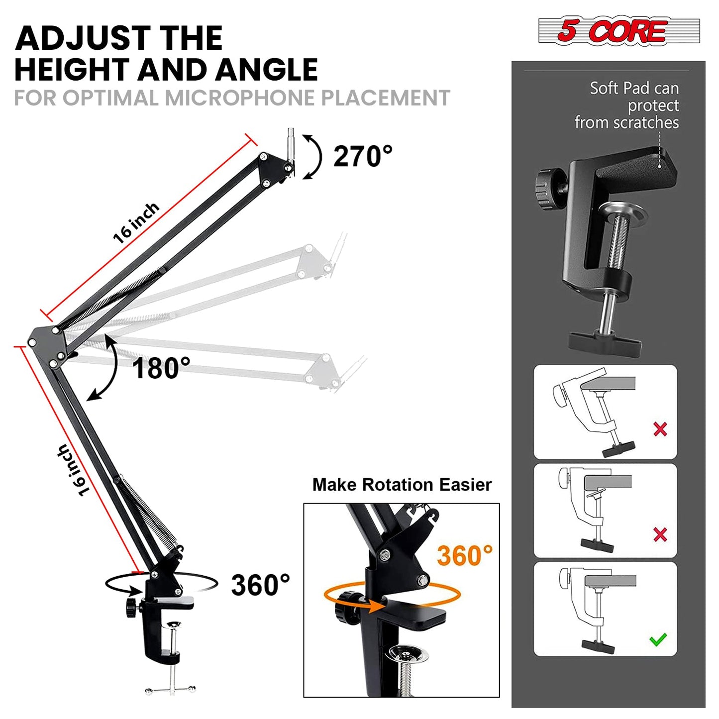 5Core Microphone Stand Suspension Desk Scissor Boom Arm 16" Shock Mount Pop Filter-1