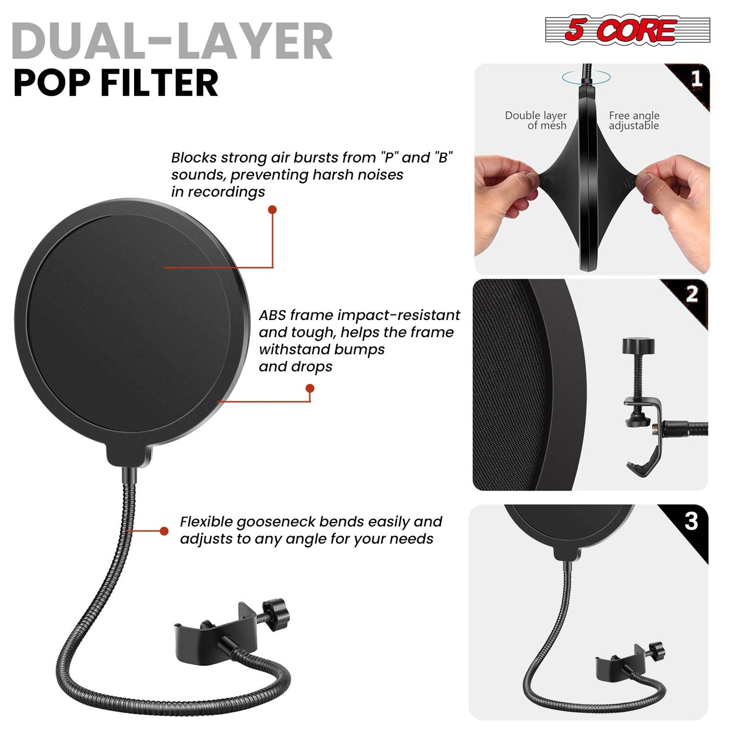 5Core Microphone Stand Suspension Desk Scissor Boom Arm 16" Shock Mount Pop Filter-3