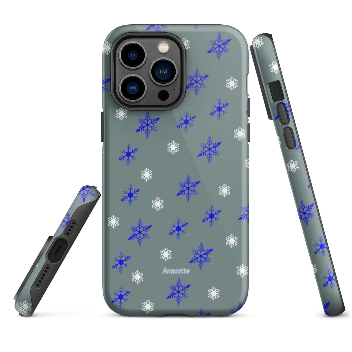 iPhone 14, 13, 12, 11 Christmas Theme iPhone Cases Blue Snow Anacotte-1