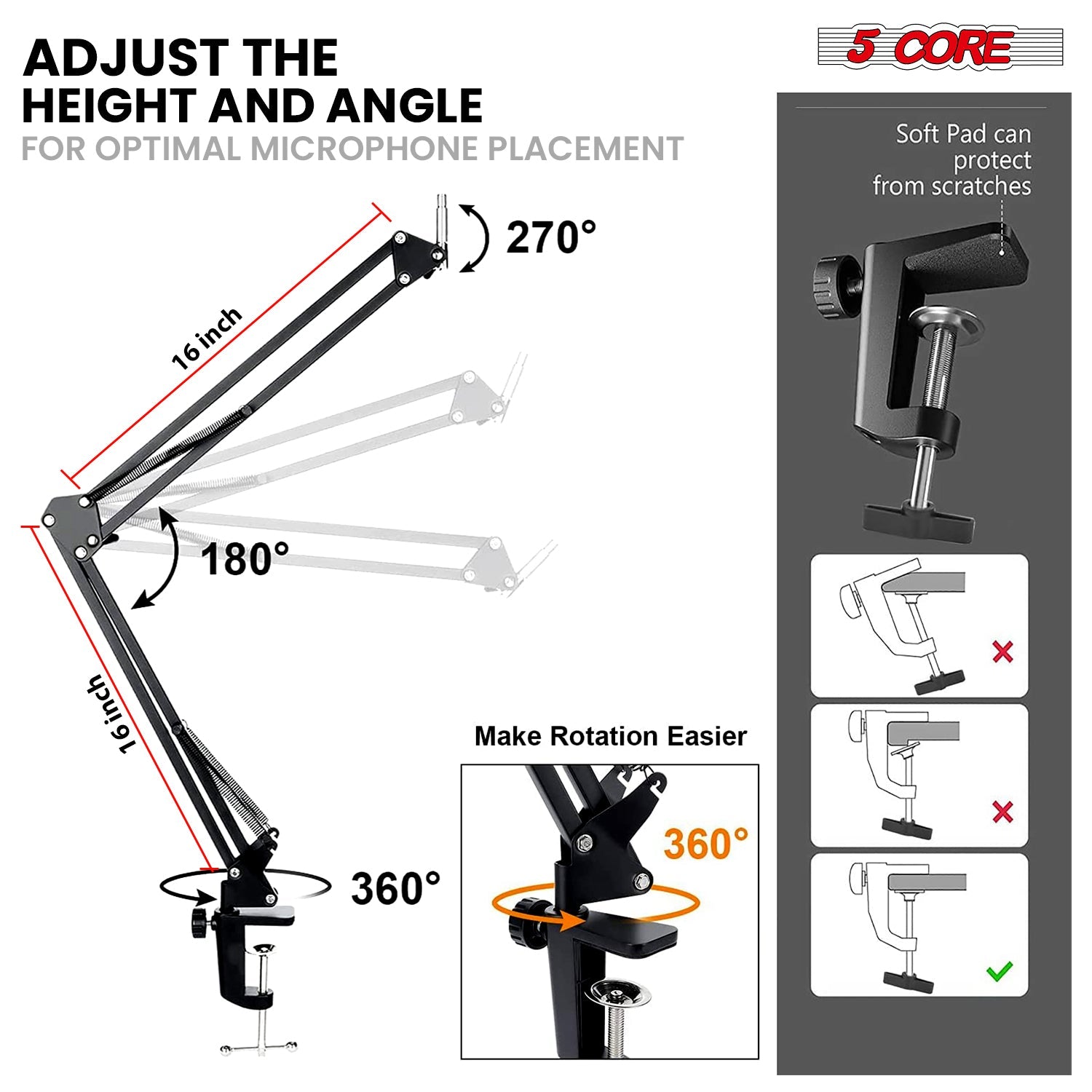 5Core Microphone Stand Suspension Desk Scissor Boom Arm 16" Shock Mount Pop Filter-1