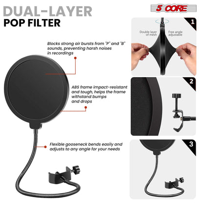 5Core Microphone Stand Suspension Desk Scissor Boom Arm 16" Shock Mount Pop Filter-3