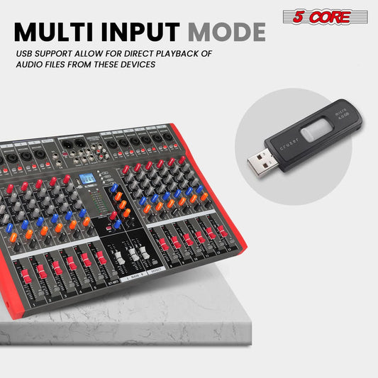 5 Core Audio Mixer 12 Channel DJ Equipment with Bluetooth USB Sound Board Console-1